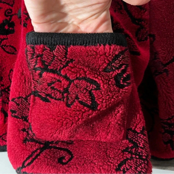 Vintage Tally-Ho Deep Red Floral Leaves Jacket Kimono Style Button Down Small - Picture 7 of 9